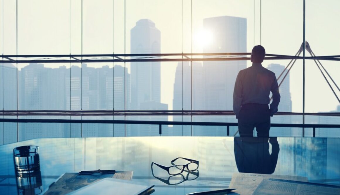 Businessman in a big office